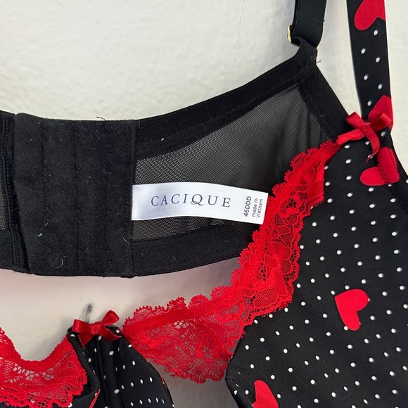 Cacique Black Bra with Red Heart Accents - Picture 2 of 4
